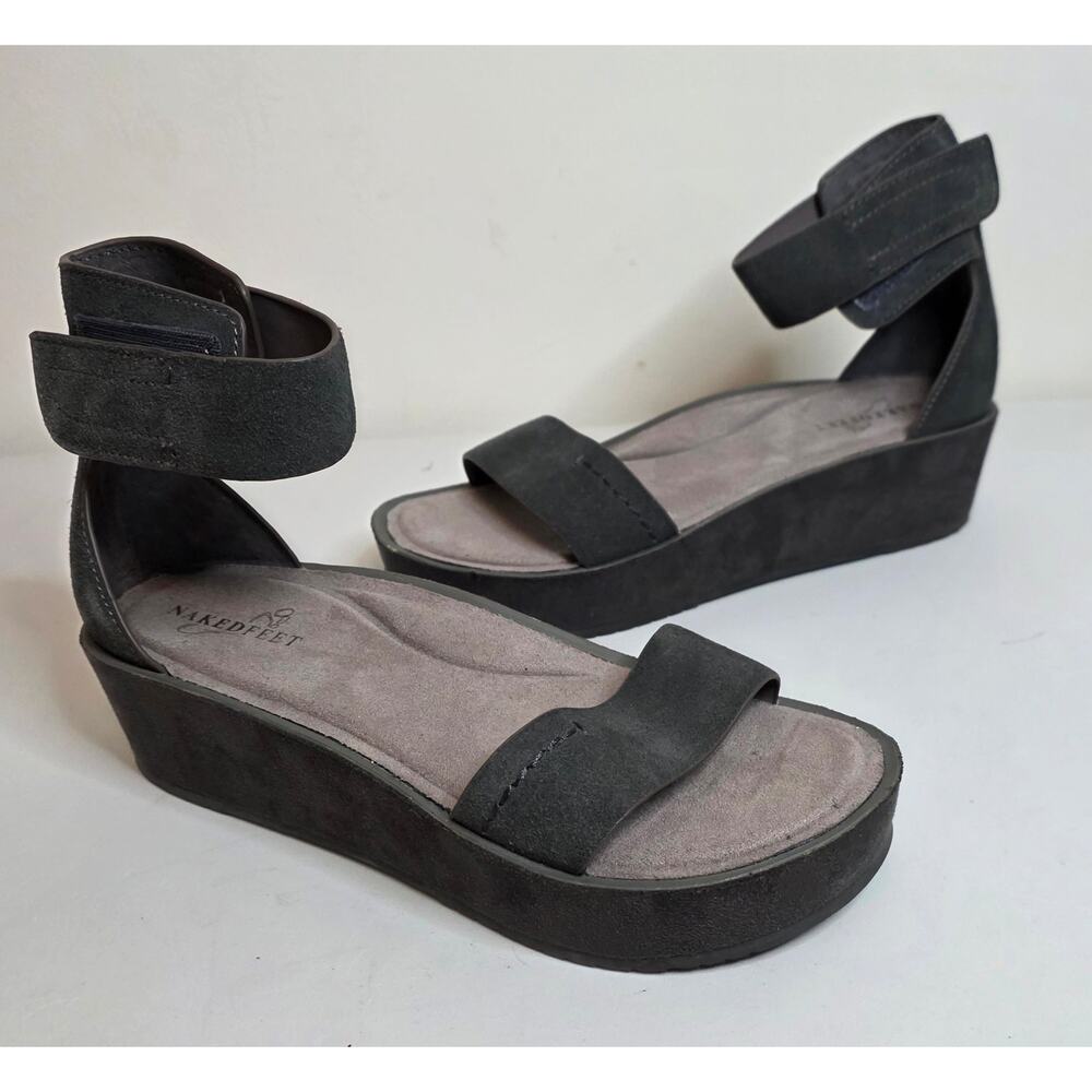 Naked Feet Renzi Gray Suede Adjustable Ankle Strap Platform Sandals Size 7